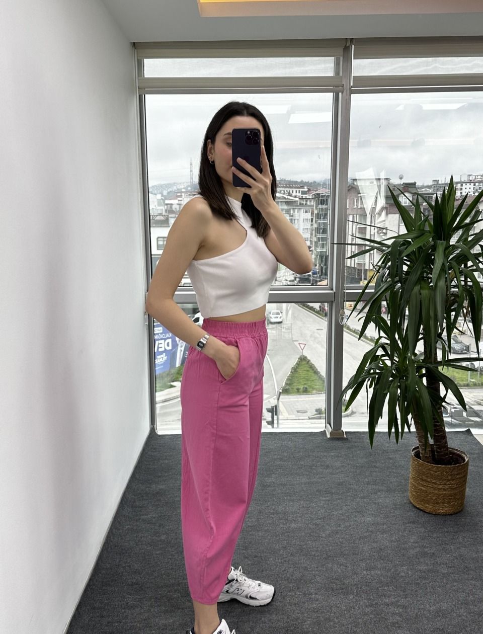 Pembe Gabardin Dikişli Şalvar Pantolon - Görsel 3