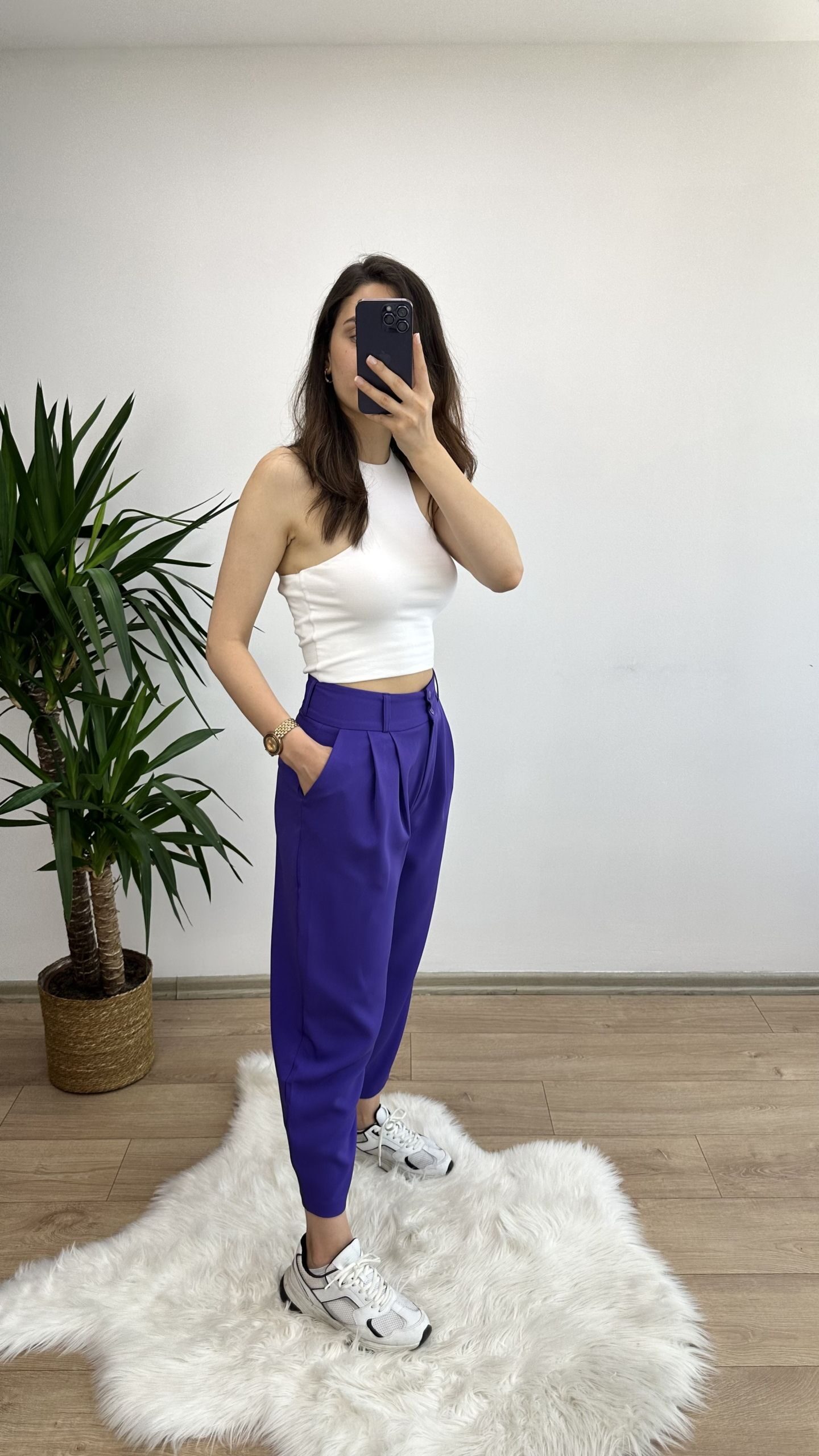 Mor Çift Düğme Şalvar Kesim Pantolon - Görsel 2