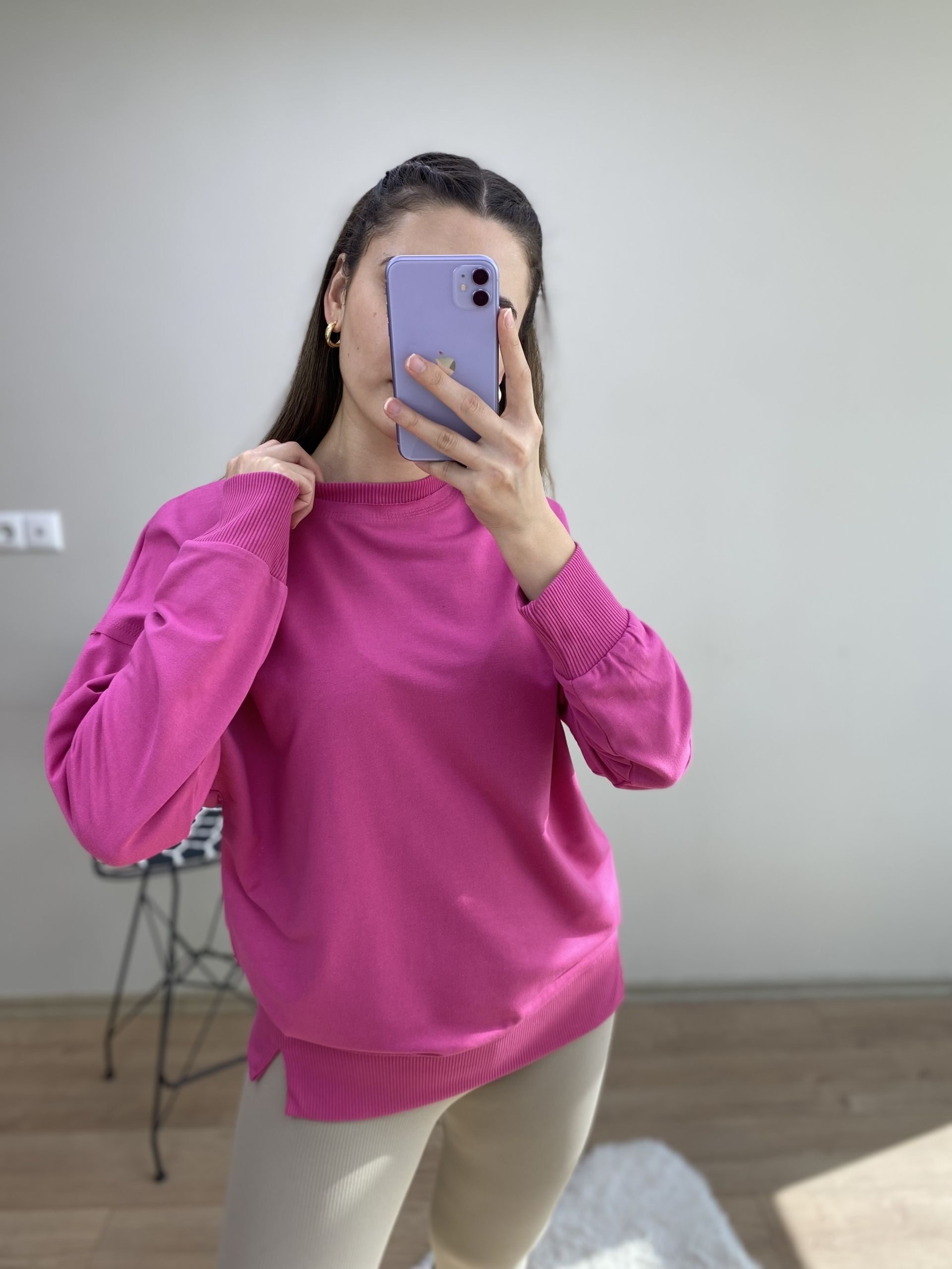 Pembe Bisiklet Yaka Sweat - Görsel 3