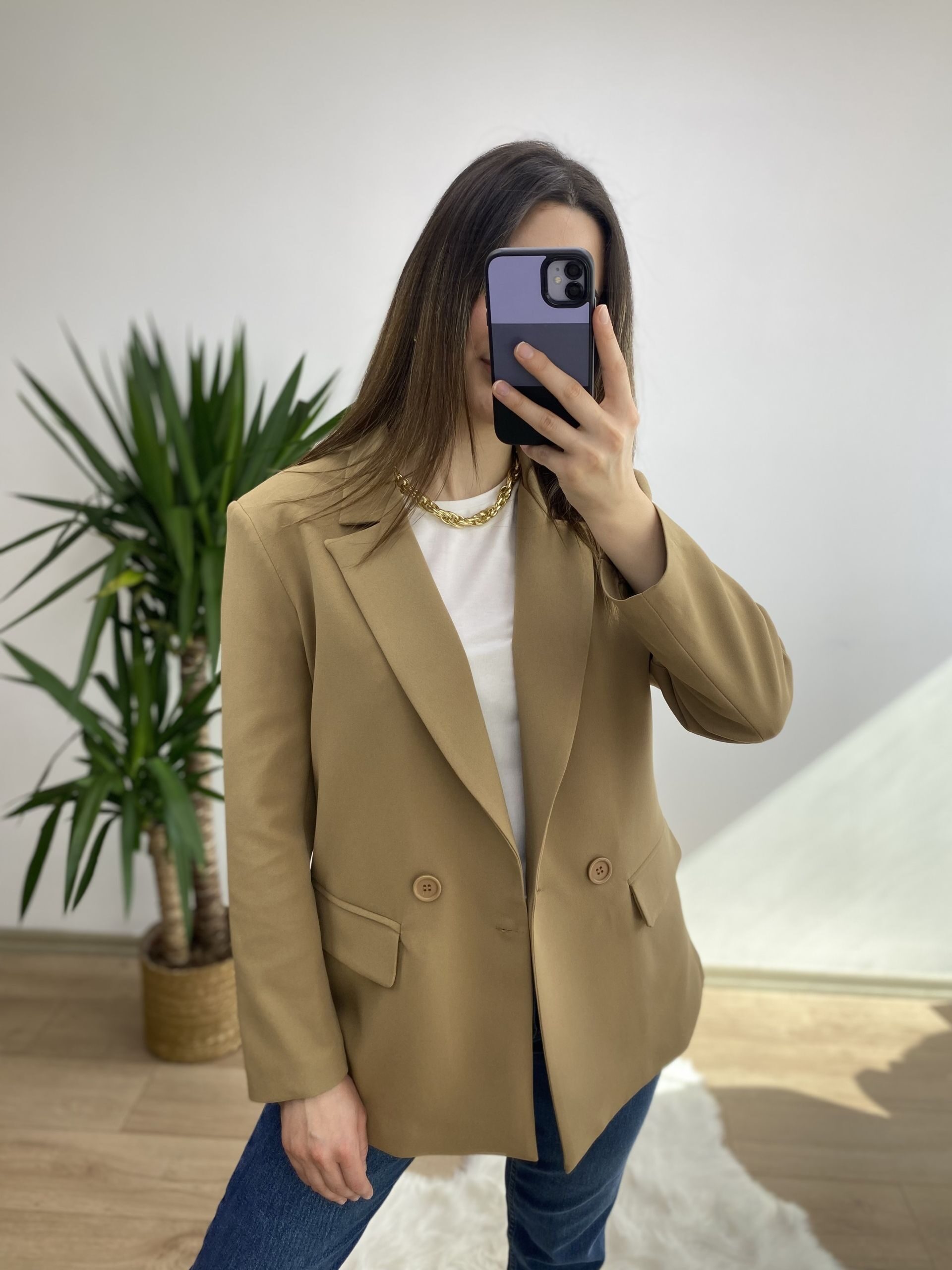 Camel Rahat Kesim Blazer Ceket