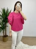 Fuşya Kolları Volanlı Poplin Bluz