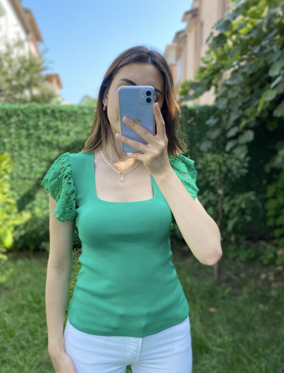 Yeşil Kolları Fistolu Tshirt - Görsel 2