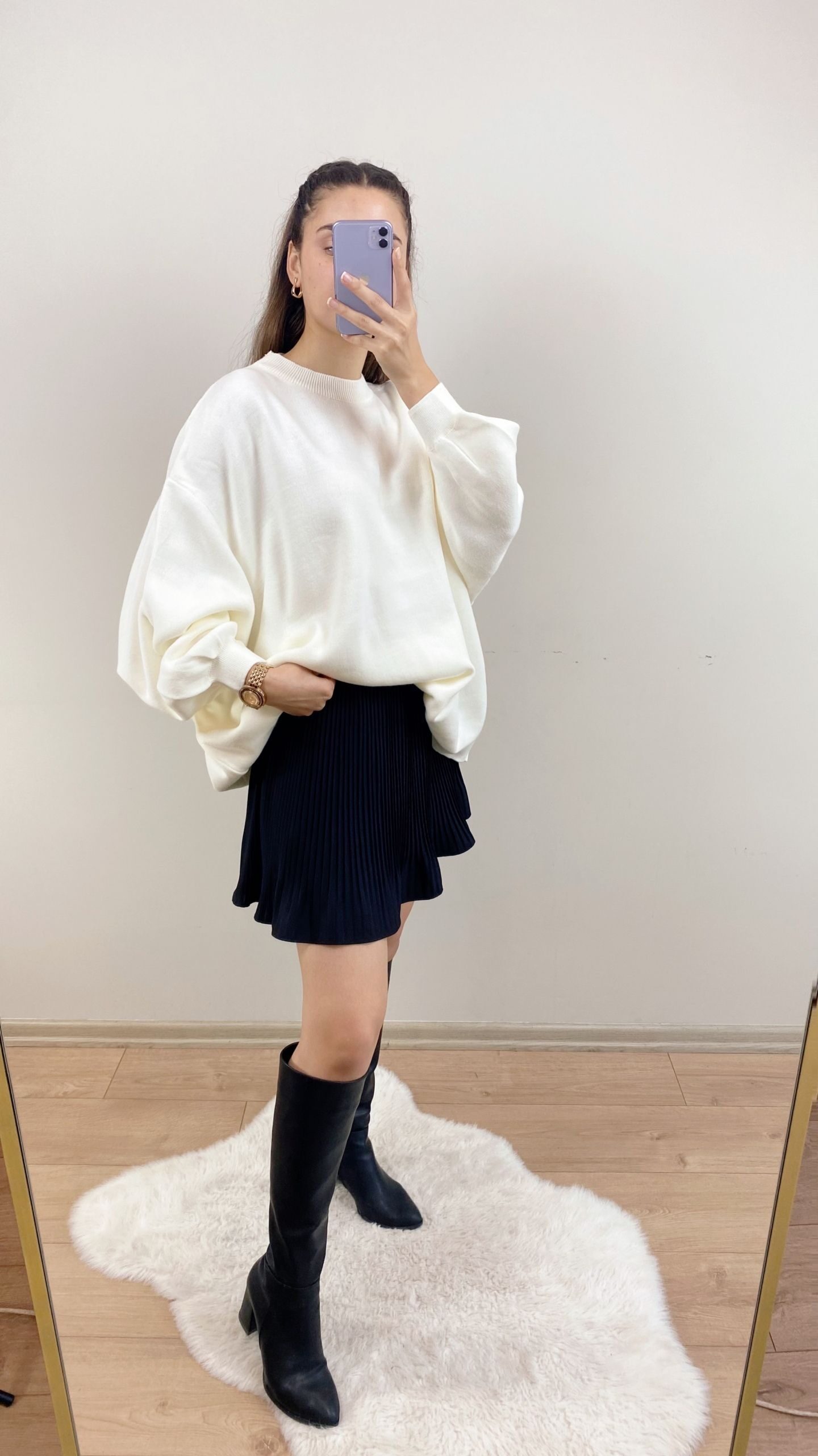 Ekru Oversize Triko Kazak - Görsel 3