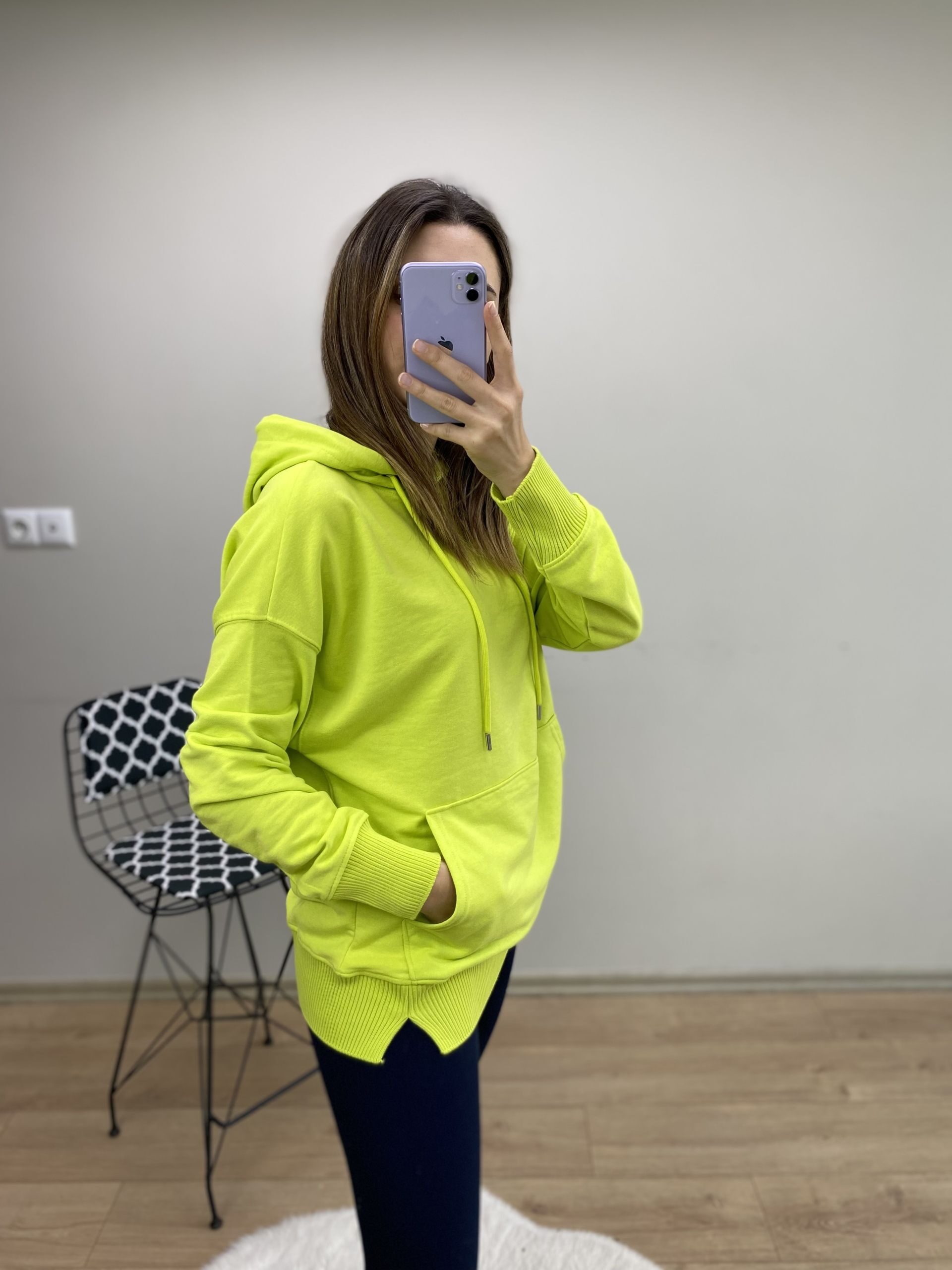 Neon Yeşil Triko detay Sweat - Görsel 4