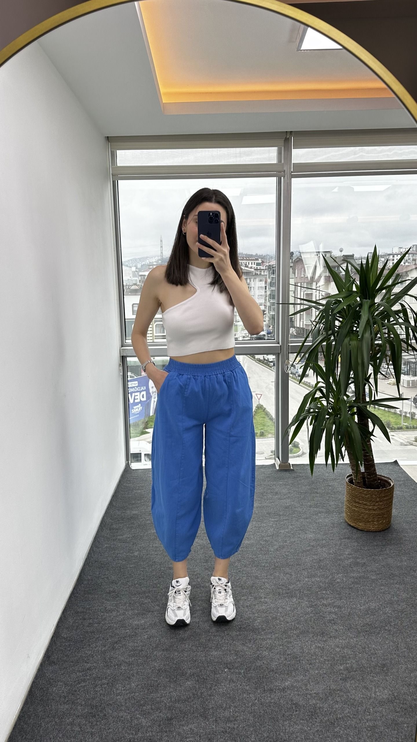 İndigo Gabardin Dikişli Şalvar Pantolon