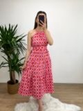 Pembe/Narçiçeği Boyundan Ayarlı Elbise