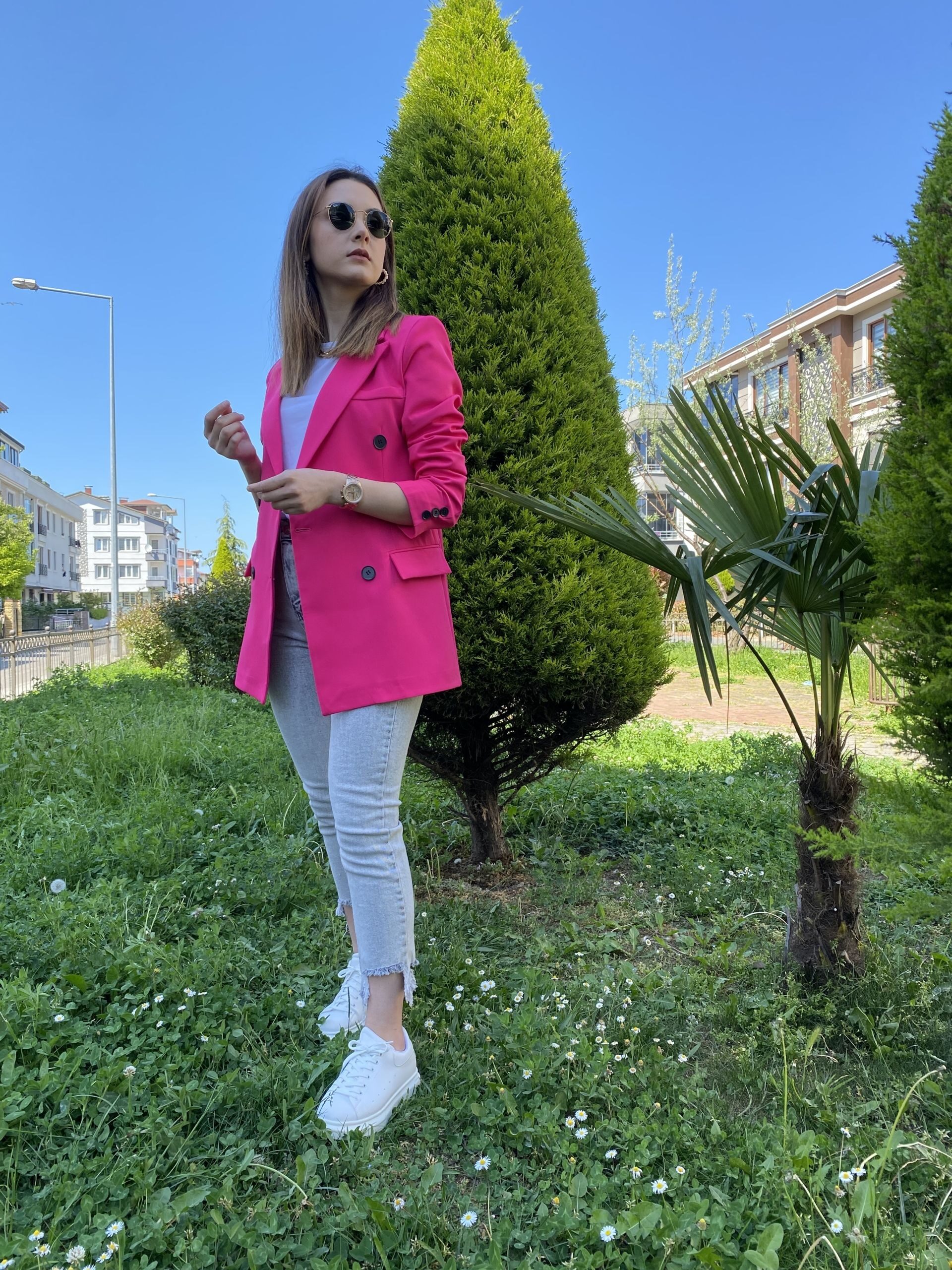 Fuşya Çift Düğme Blazer Ceket - Görsel 3