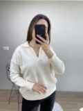 Ekru Polo Yaka Örme Kazak