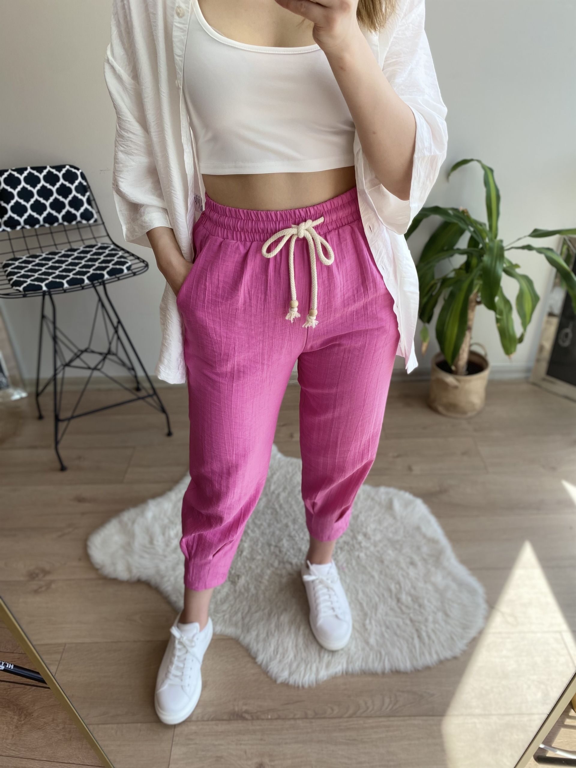 Pembe beli ipli paça Pensli pantolon - Görsel 5
