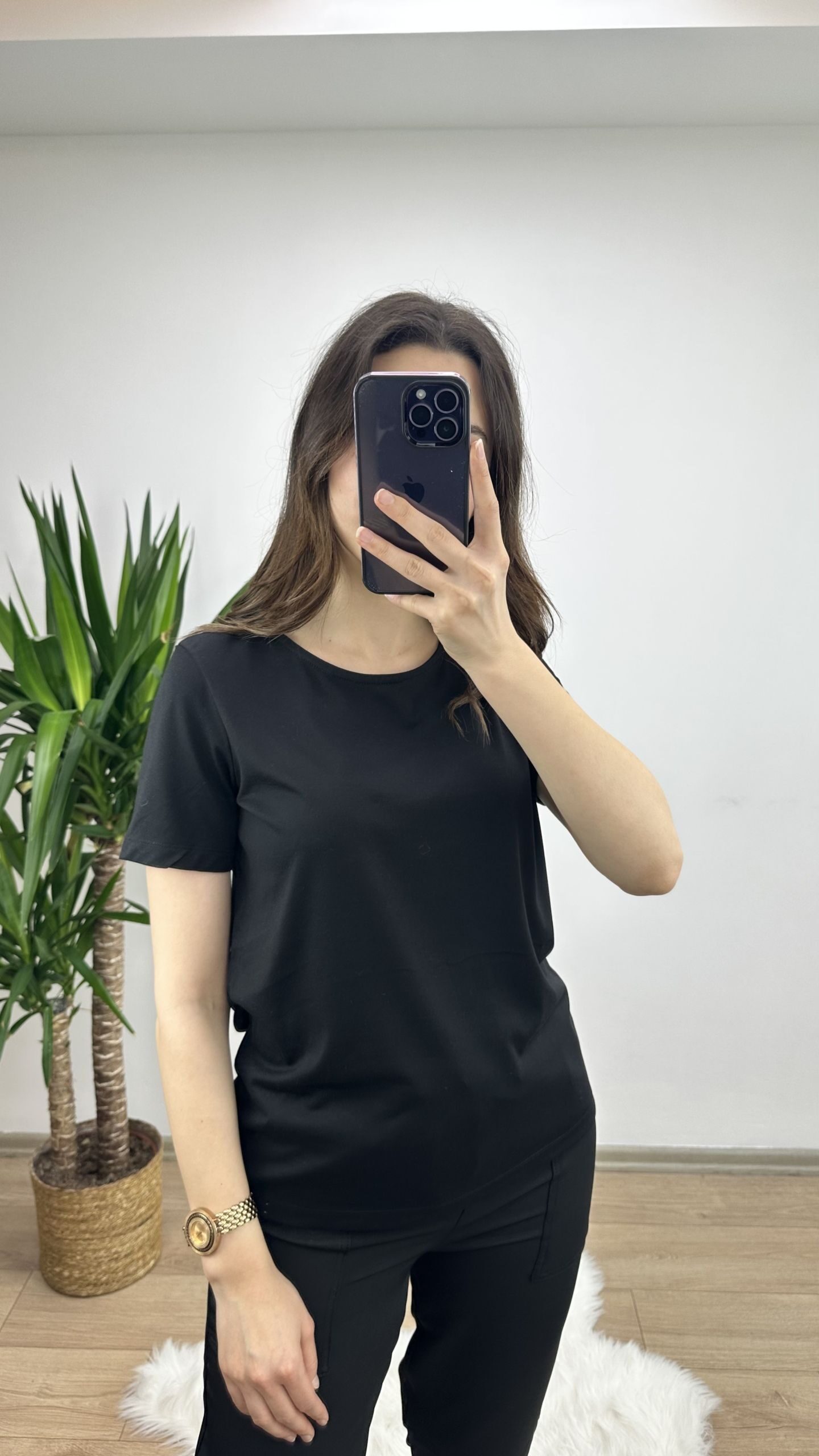 Siyah Modal Kumaş Basic Tshirt