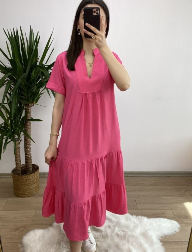 Pembe Maxi Boy Salaş Elbise
