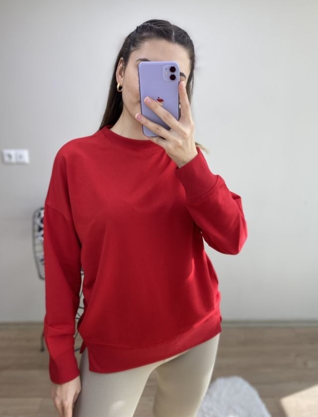 Kırmızı Bisiklet Yaka Sweat