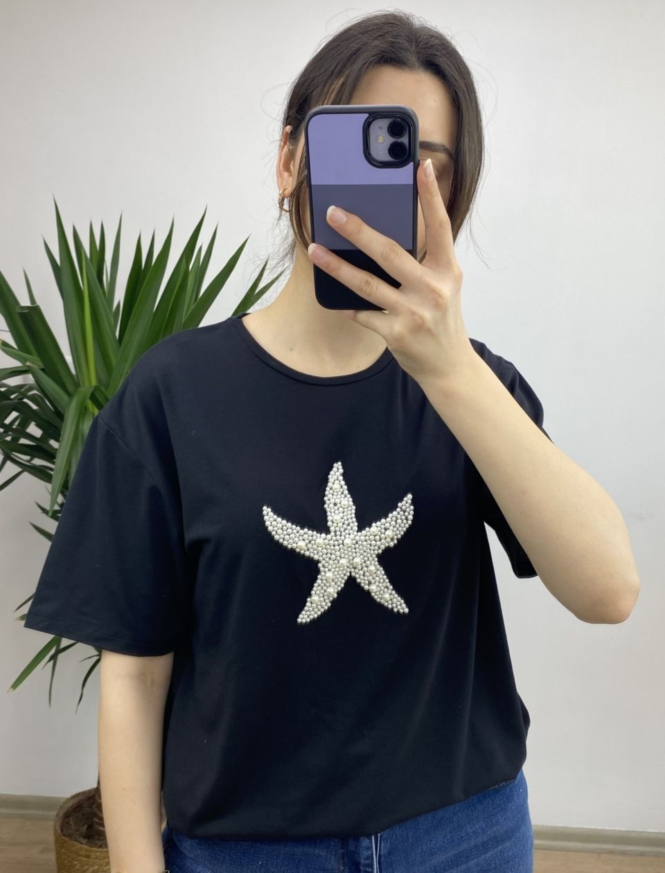 Siyah Yıldız İncili T-shirt - Görsel 3