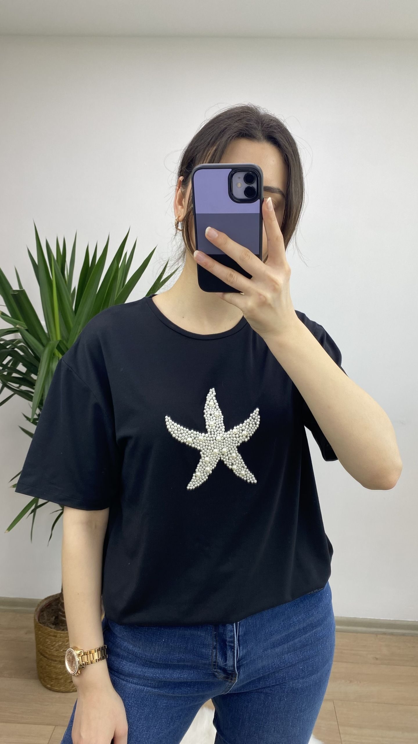 Siyah Yıldız İncili T-shirt - Görsel 3