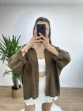 Kahve Düşük Omuz Oversize Gömlek