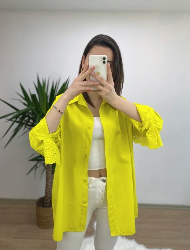 Sarı Fisto Detay Oversize gömlek