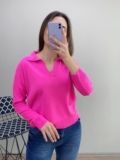 Fuşya Polo Yaka İnce Kazak