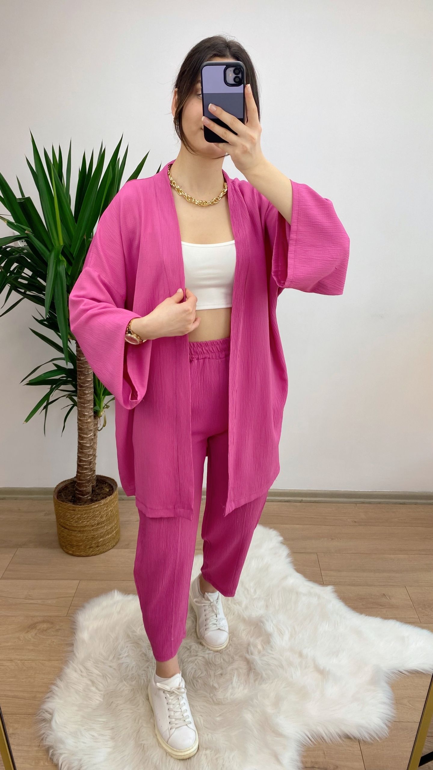 Pembe Gofre Kumaş Takım - Görsel 2