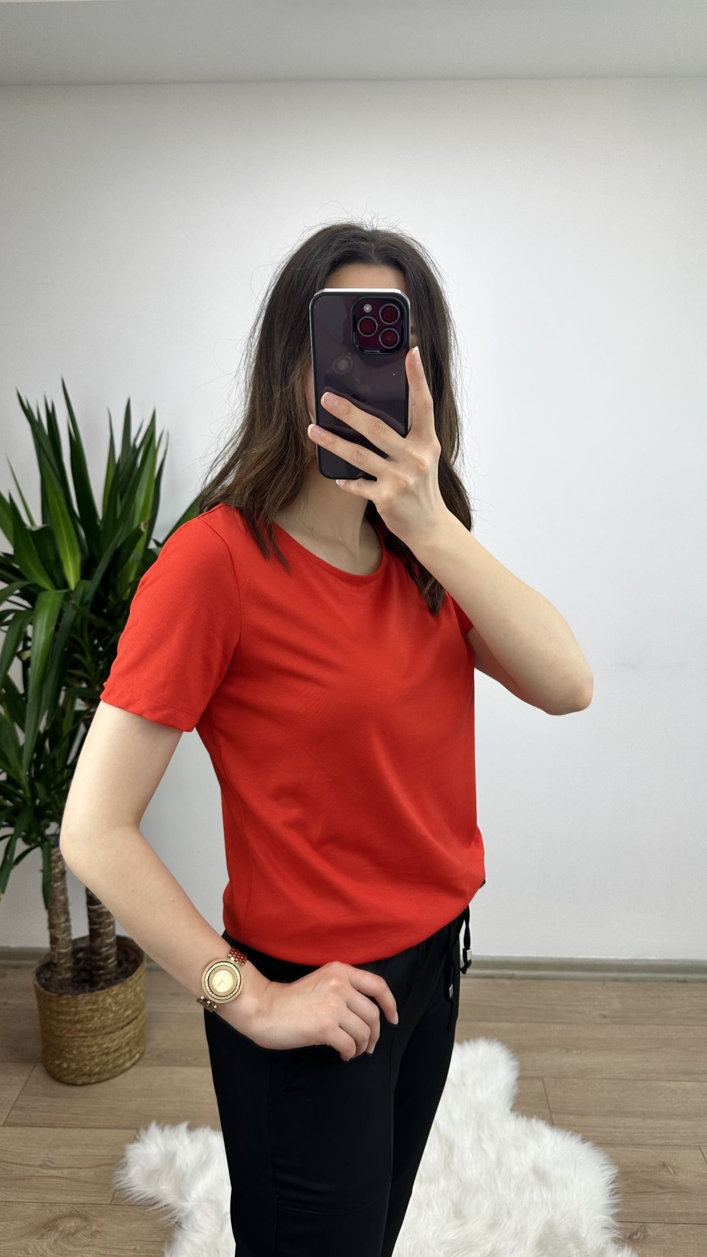 Nar Çiçeği Modal Kumaş Basic Tshirt - Görsel 2