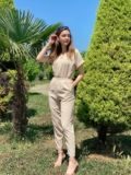 Taş V Yaka Beli Lastikli Tulum