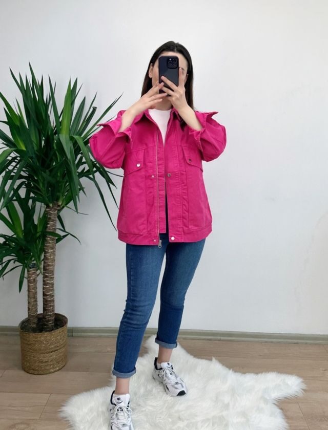Pembe Gabardin Rahat Ceket