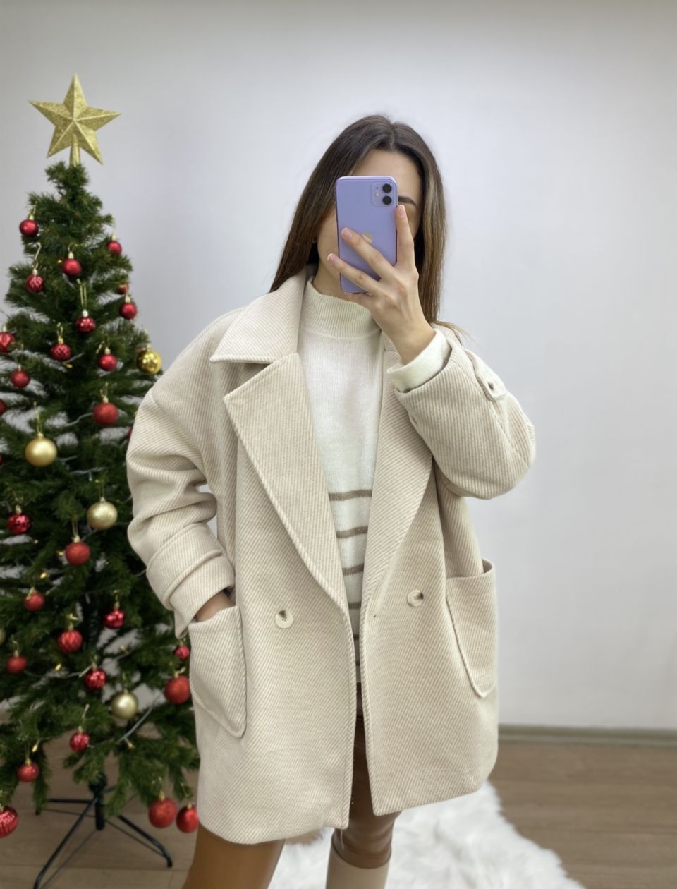 Taş Kırçıllı Oversize Kaban - Görsel 2