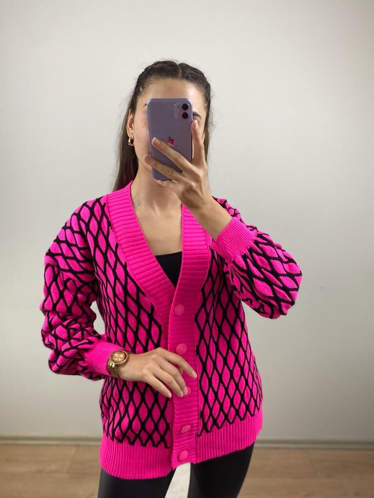 Pembe Baklava Desen Hırka - Görsel 3