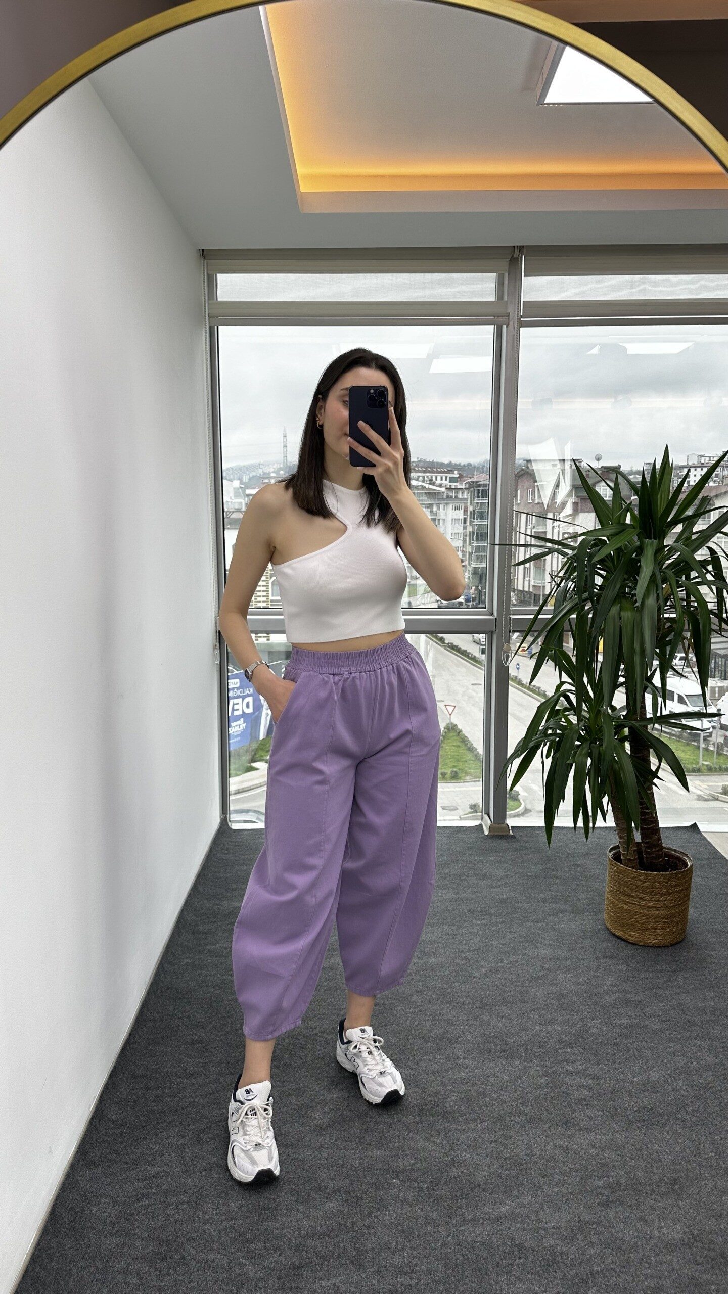 Lila Dikişli Gabardin Şalvar Pantolon - Görsel 3