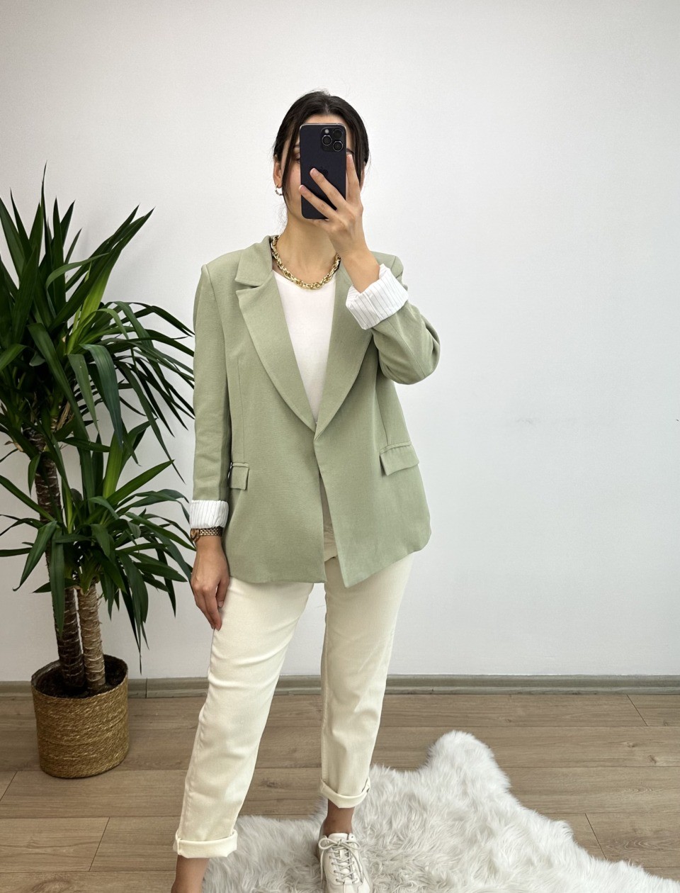 Mint Keten Blazer Ceket - Görsel 6