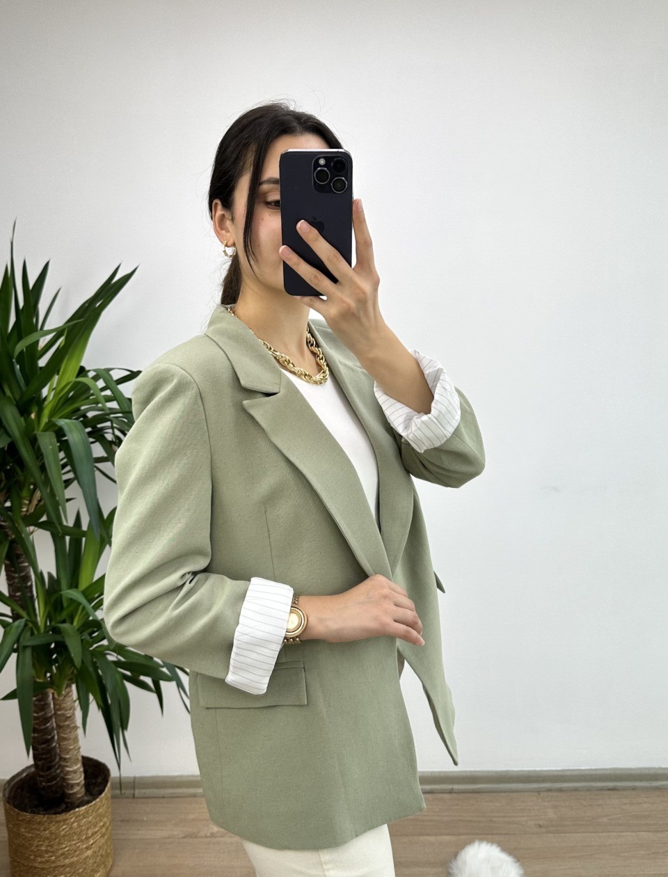 Mint Keten Blazer Ceket - Görsel 4