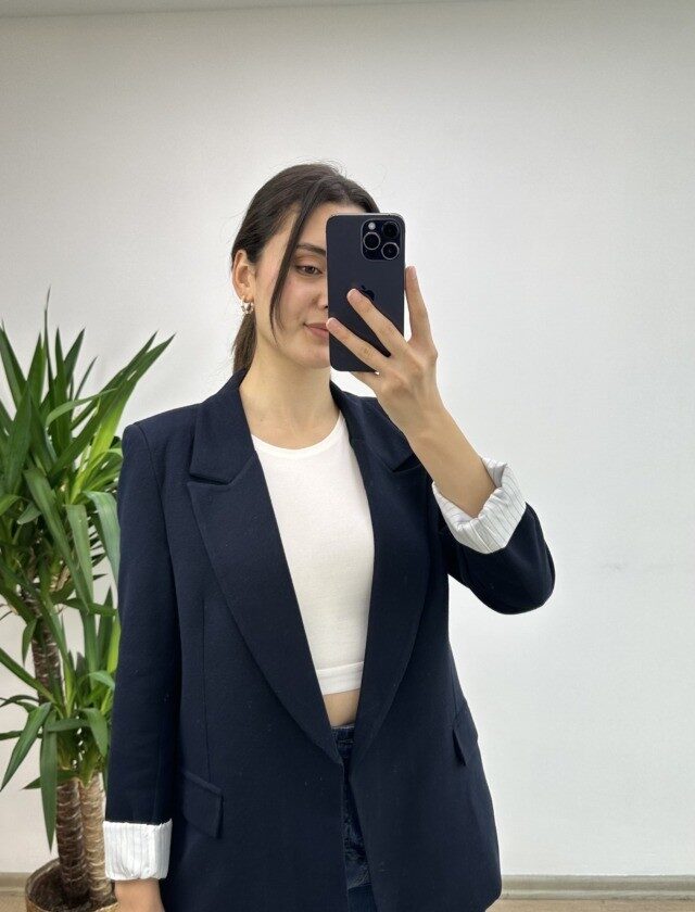 Lacivert Keten Blazer Ceket