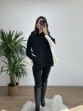 Siyah Gömlek Detay Oversize Sweat