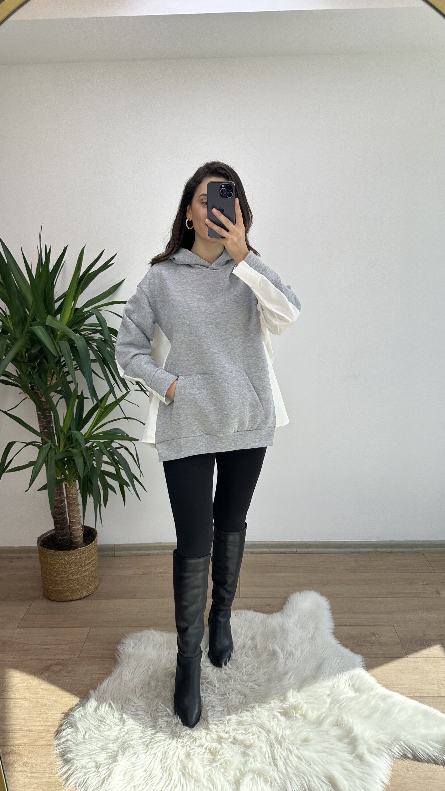 Gri Gömlek Detay Oversize Sweat - Görsel 5