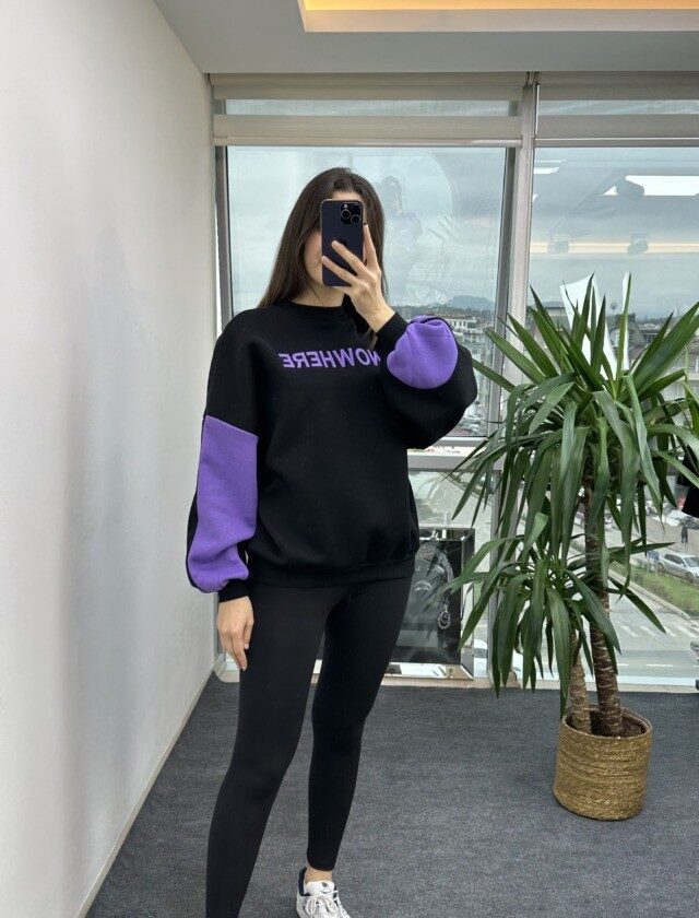 Mor Tasarım Çift Renk Sweat
