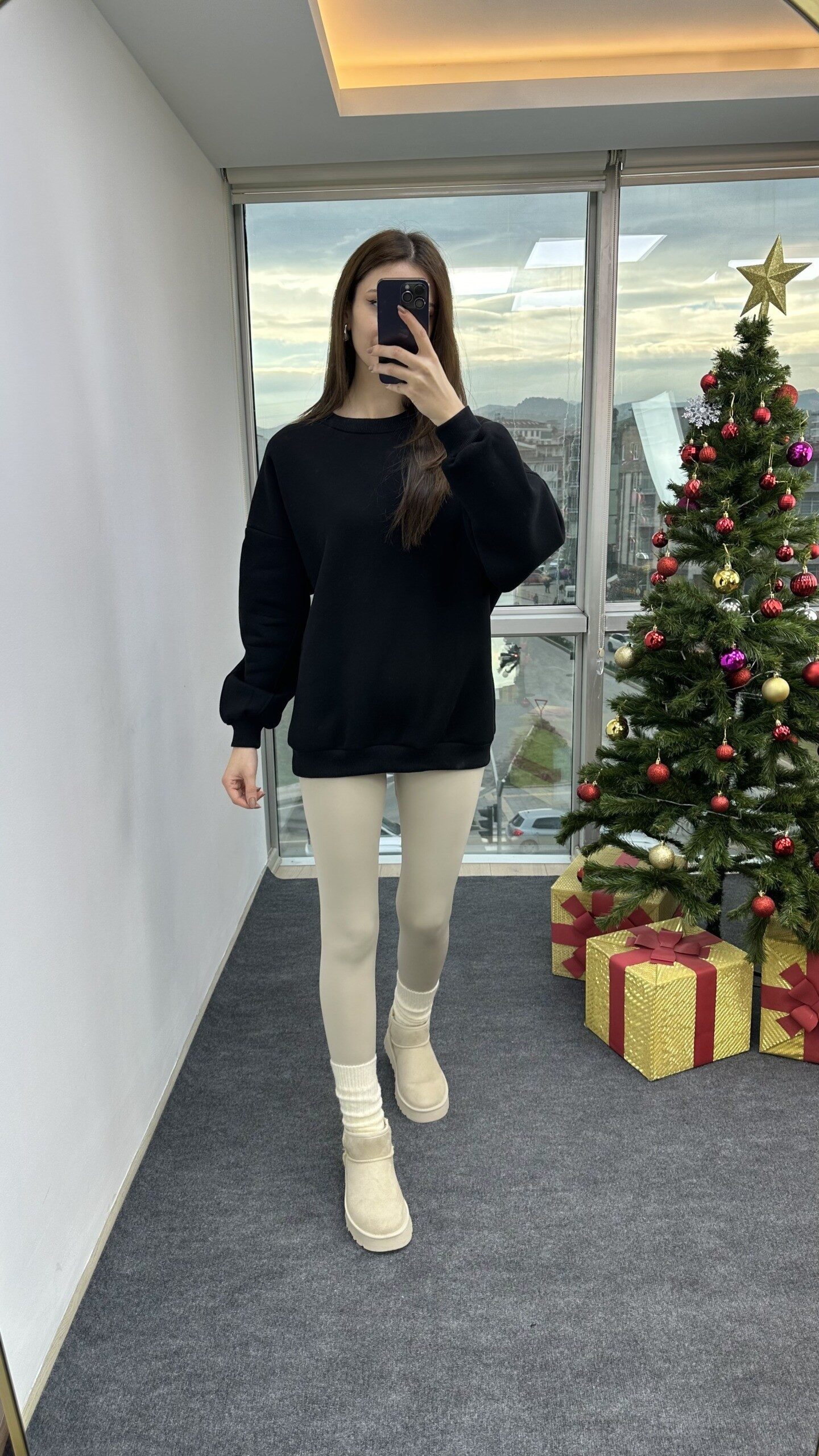 Siyah Oversize Şardonlu Sweat - Görsel 5