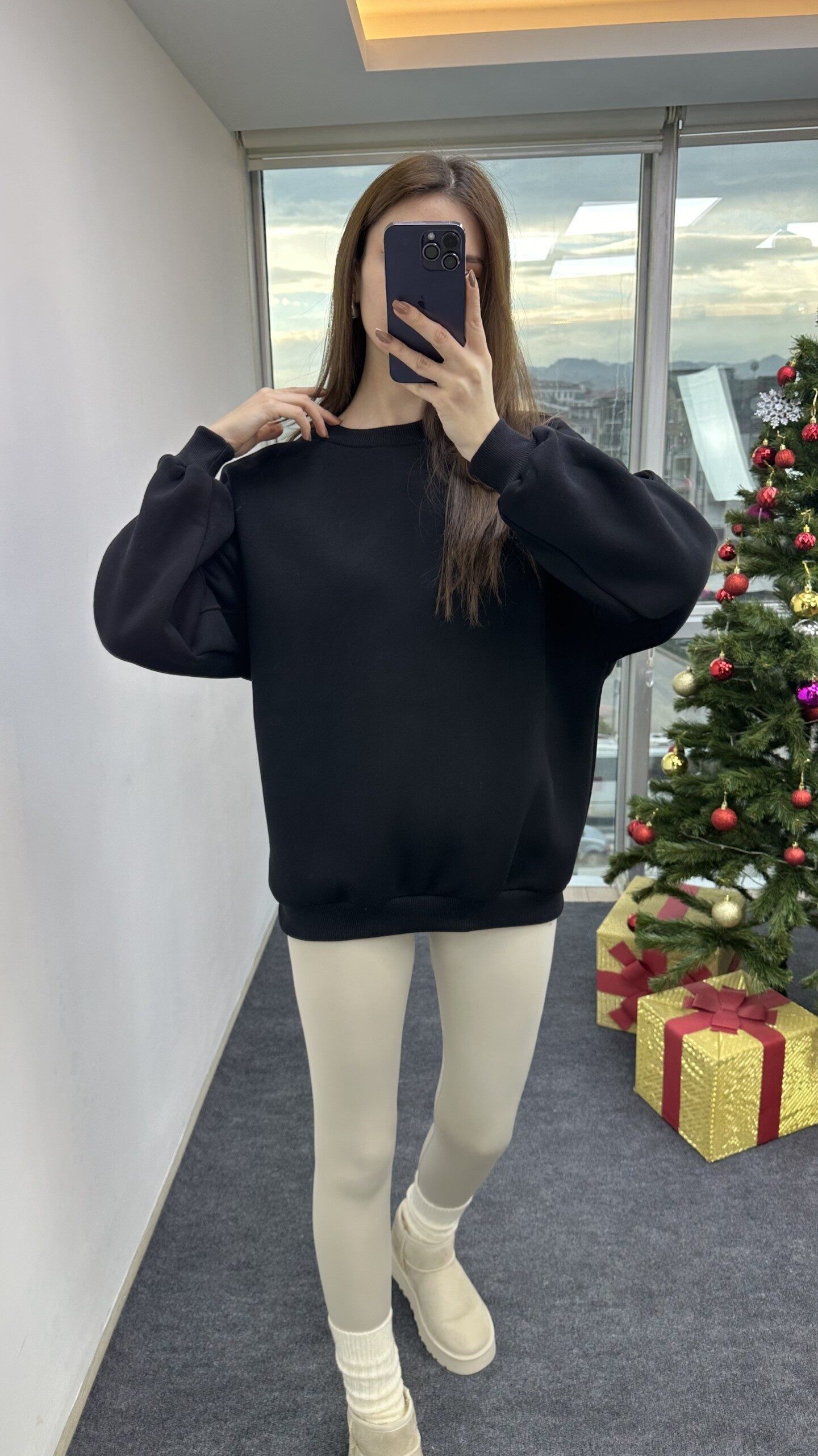 Siyah Oversize Şardonlu Sweat - Görsel 3