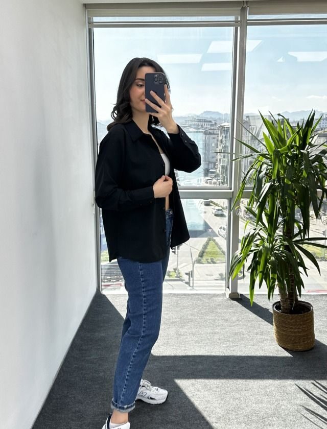 Siyah Basic Poplin gömlek