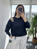 Tasarım Lacivert Taşlı Modal Sweat