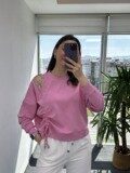 Tasarım Pembe Taşlı Modal Sweat