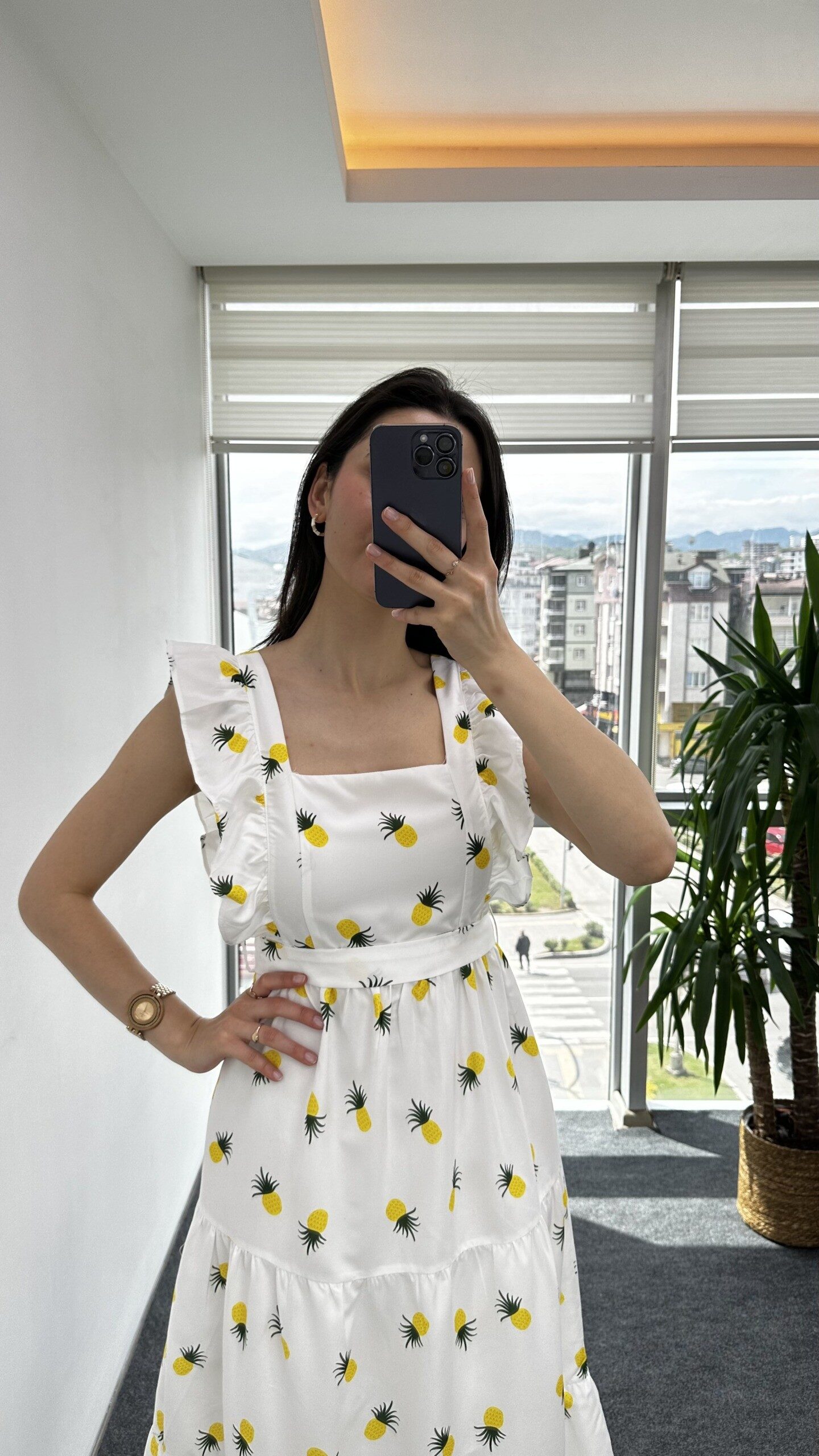 Ananas Desenli Poplin Elbise - Görsel 4